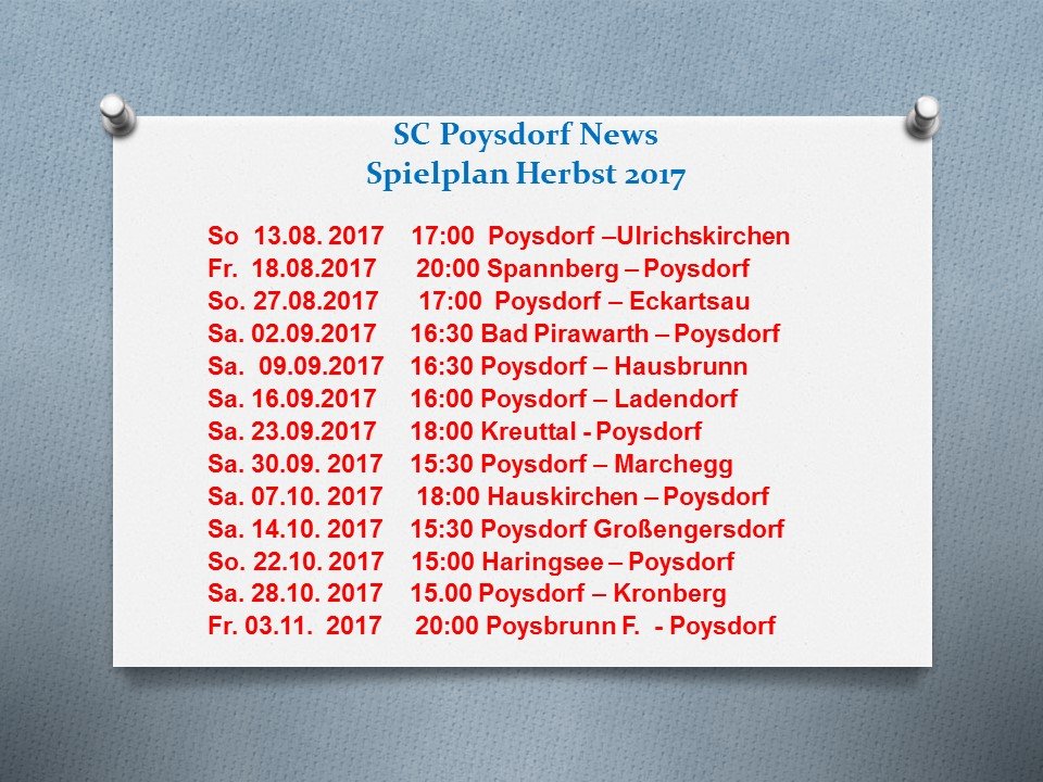 2017-07-25 Spielplan SC Poysdorf Herbst 2017-2018